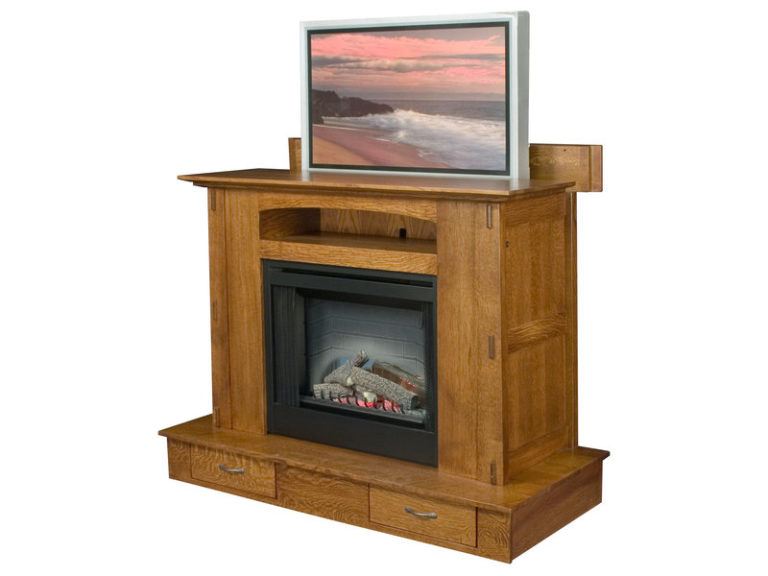 Amish Modesto Fireplace with Mantle Lift for Plasma TV